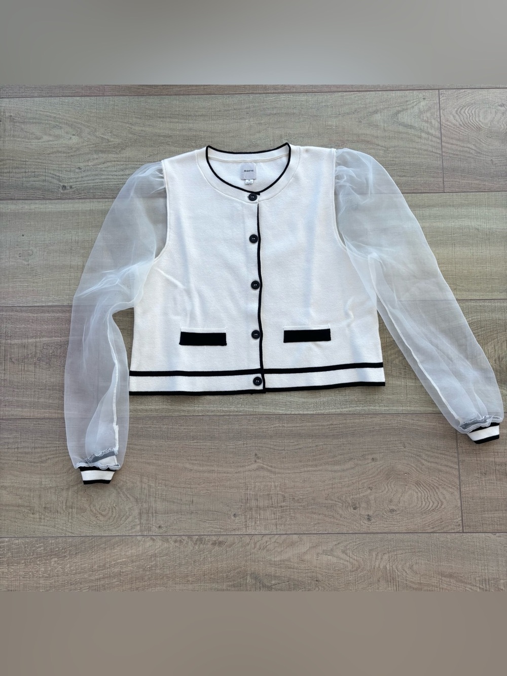Maeve Organza Sleeve Cardigan Sweater
